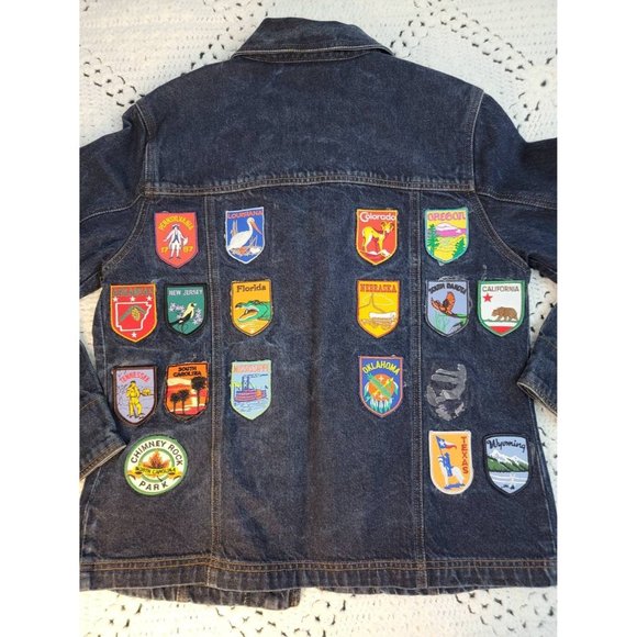 Vintage Rare One of a Kind Women's Size Large State's Patches Jean Jacket - Picture 4 of 6